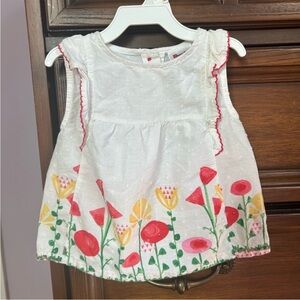 Vintage Park Bench Kids White Floral Toddler Top with Red & Yellow Blooms